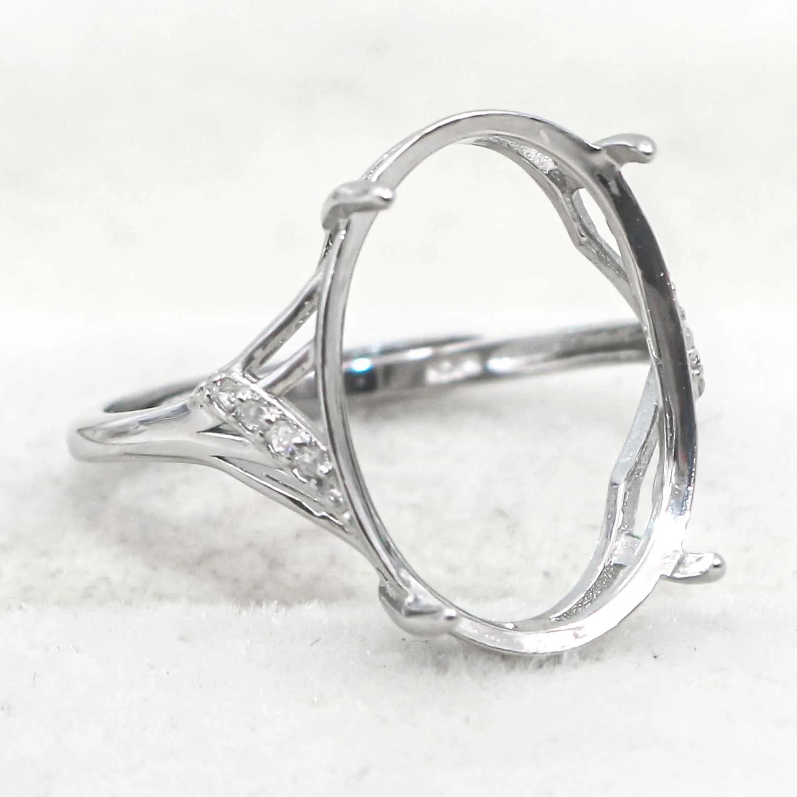 Sterling Silver 12*16mm Semi Mount Ring Empty Frame Blank Support Claws Setting S925 Base Holder Without Center Stone for Inlay