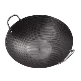 Restaurant Kitchen Cooking Carbon Steel Honeycomb Non-stick Chinese Wok With Iron Handle
