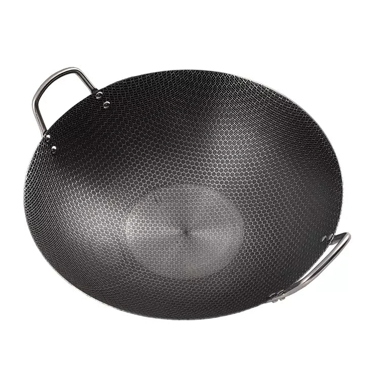 Restaurant Kitchen Cooking Carbon Steel Honeycomb Non-stick Chinese Wok With Iron Handle