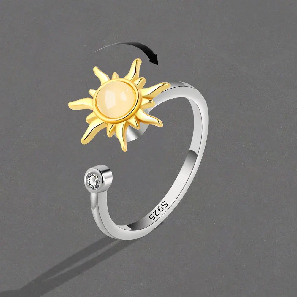 Trendy Newest Silver Plated Decompressive Rings Women Micro Insert Zircon Rotatable Sunflower Finger Ring Jewelry