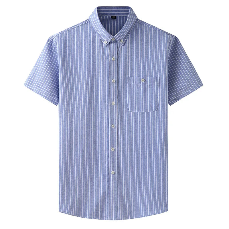 2025 Men's Summer New Short Sleeve Shirt Business Striped Shirt Fat Brother Fashion Casual