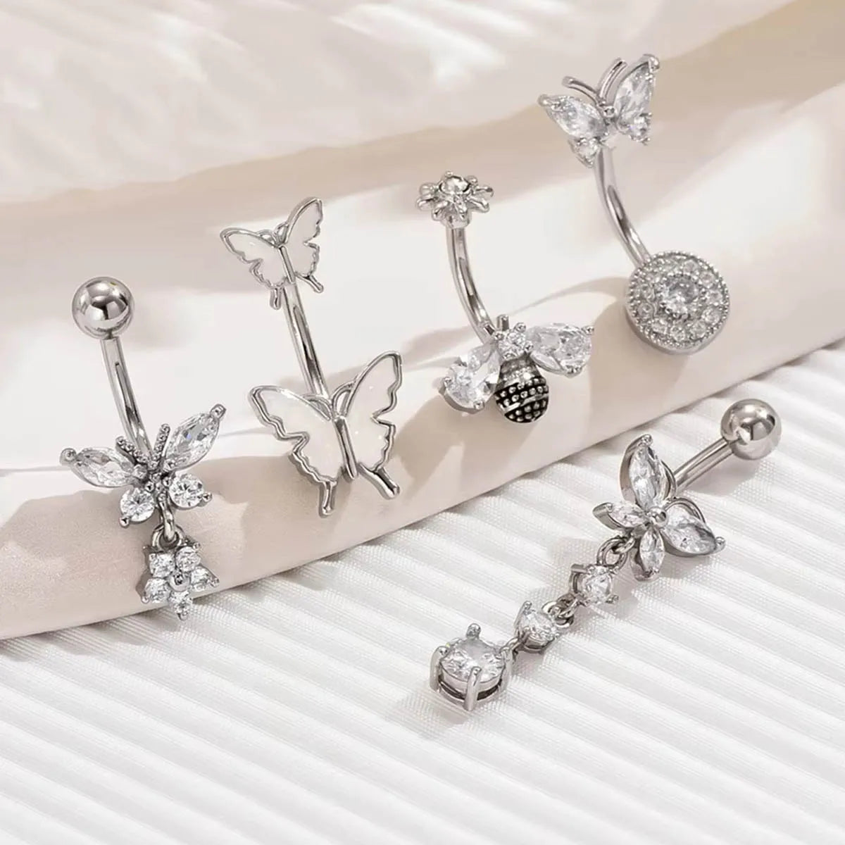 Stainless Steel Gold & Rose Gold Plated Zircon Animal Design Navel Ring