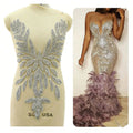 Keering Accesorios De Vestido De Boda Front Large Leaf Rhinestone Applique Patch for Wedding Lace Dress WDP-388