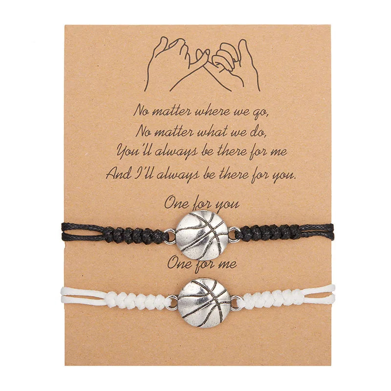 2Pcs Soccer Ball Basketball Bracelets Sport Tennis Rugby Charm Bracelet Adjustable Braided Rope Couple Bracelet for Teens