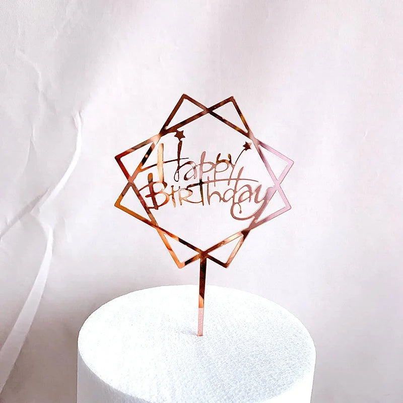 Rose Gold Mirror Birthday Acrylic Cake Topper for Birthday Party Cake Decoration