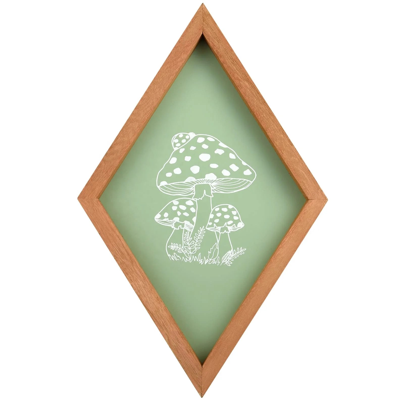 Handmade Sage Green Mushroom Farmhouse Home Wall Decor Wood Diamond Frame Mushroom Aesthetic Art Boho Decor