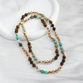 Fashion Bohemian Style 8mm Natural Stone Glass Beaded Knotted Necklace for Women Versatile Jewelry for Daily & Gift Occasions.