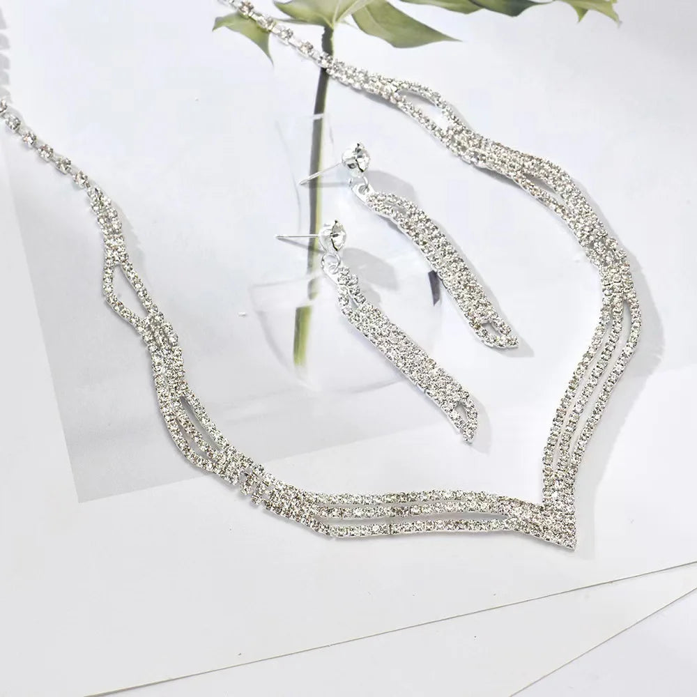 Bridal Necklace and Earrings Set Exquisite and Stunning Wedding Dress Accessories Shiny Necklace