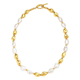 18K Gold Natural Pearl Metal Bead Necklace Fashionable Femme Choker Jewelry with Diamond for Weddings Gifts OEM ODM Available