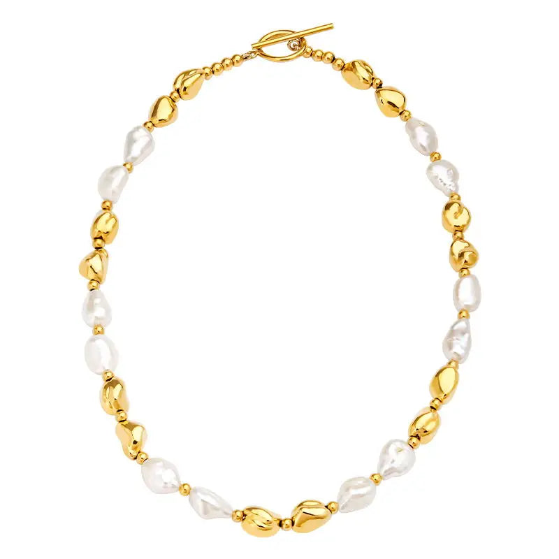 18K Gold Natural Pearl Metal Bead Necklace Fashionable Femme Choker Jewelry with Diamond for Weddings Gifts OEM ODM Available