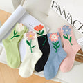 2025 Women's Cotton Crew Socks with 3D Flower Design Cute Funny Anti-Slip Socks for Daily Use Customizable Logo on Body Cuff