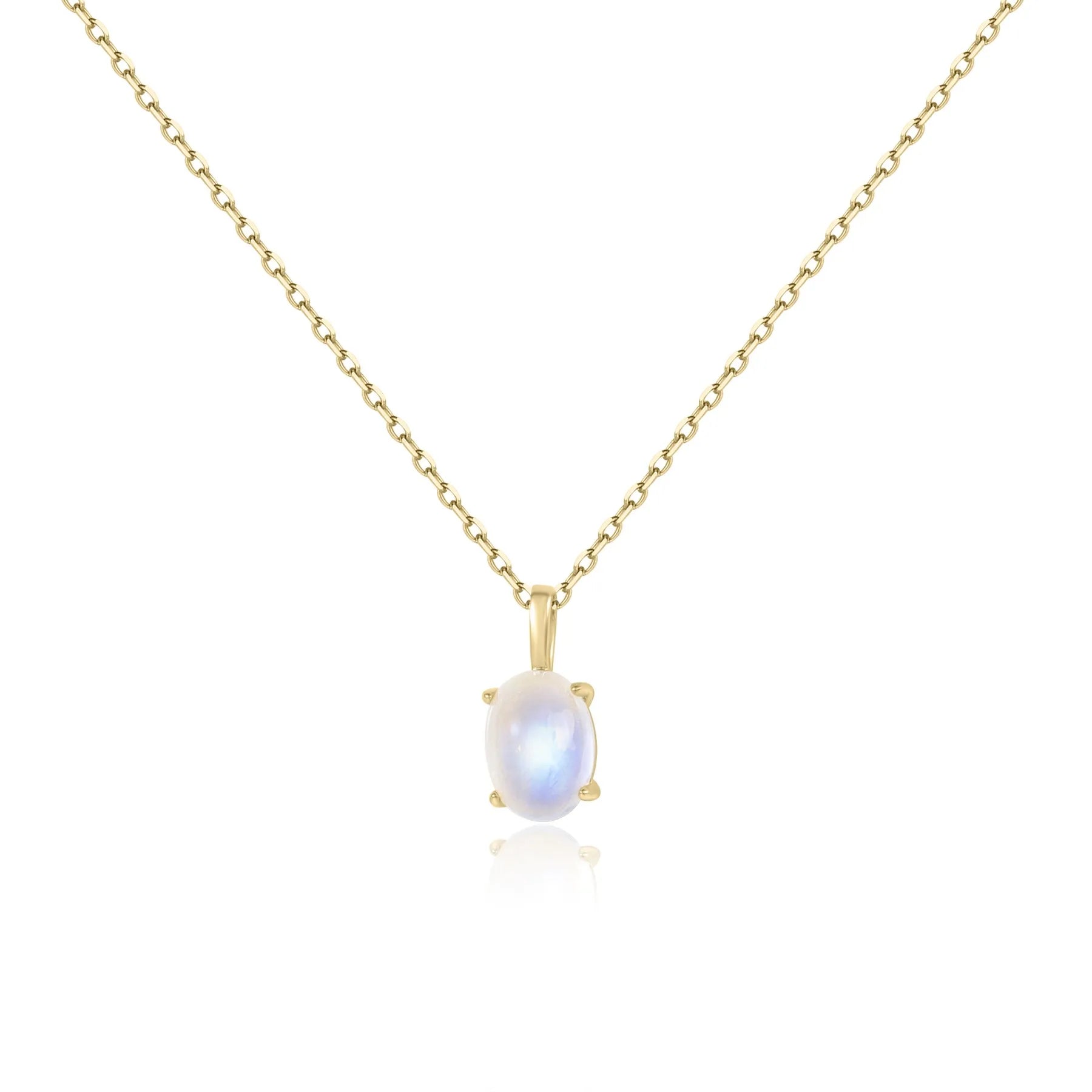 Abiding Fashion Women Daily Wear S925 Sterling Silver Jewelry Oval Cabochon Cut Natural Milky Blue Moonstone Pendant Necklace