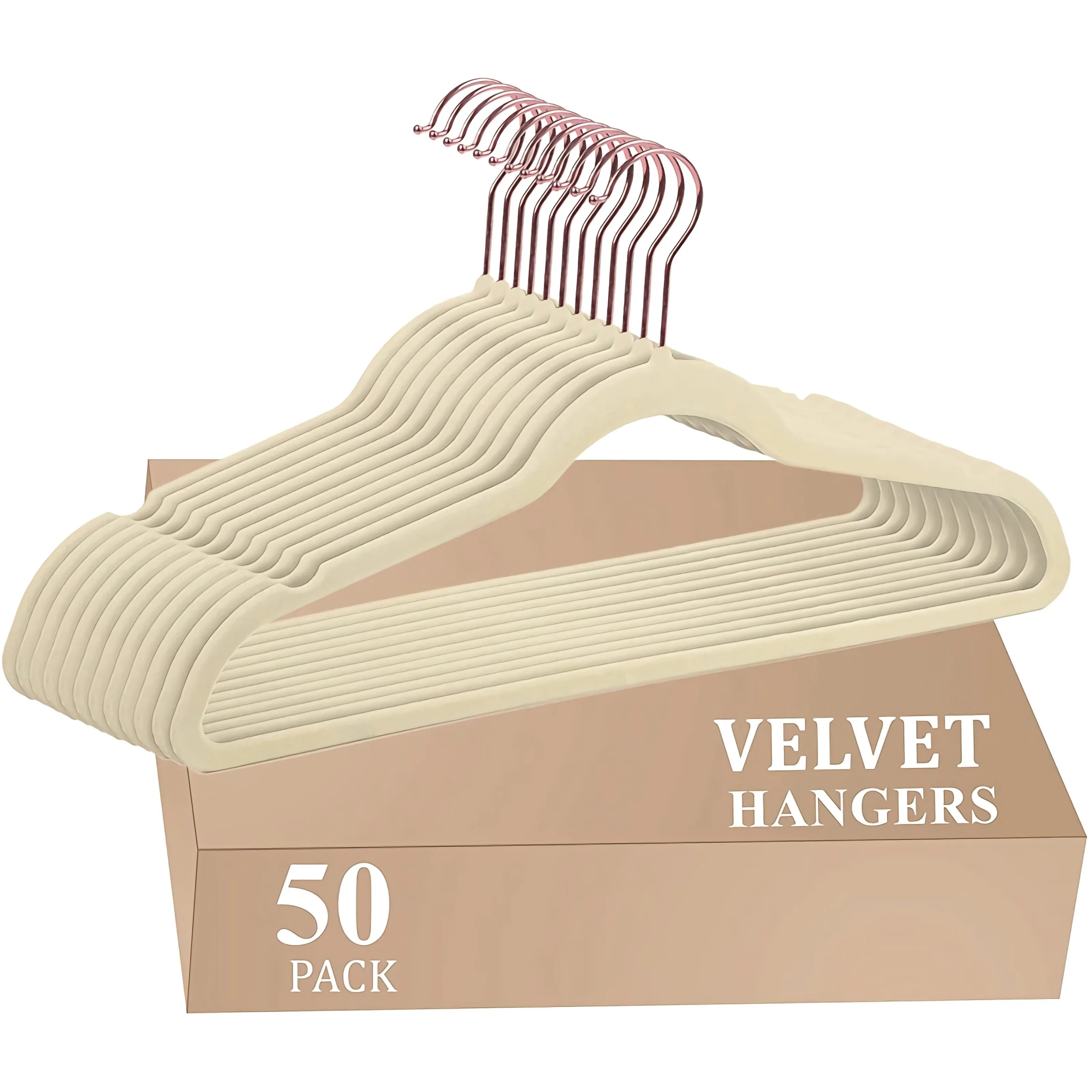 Gold Slim Velvet Hangers Luxury 50-Piece Plastic Clothes Hangers with Beige Hook Closet Organizer Wardrobe Shirt Hangers