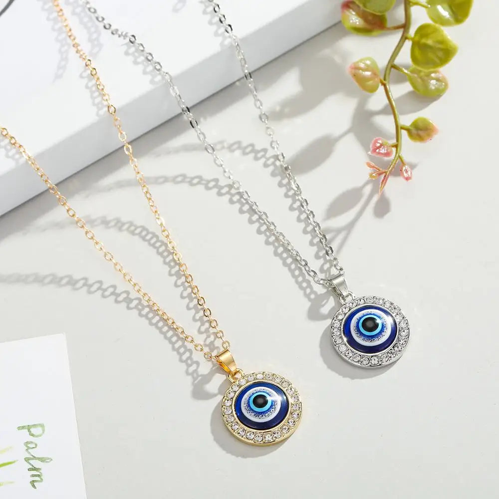 HOVANCI Hot Selling Blue Eye Pendant Necklace Paved Crystal Evil Eyes Necklace