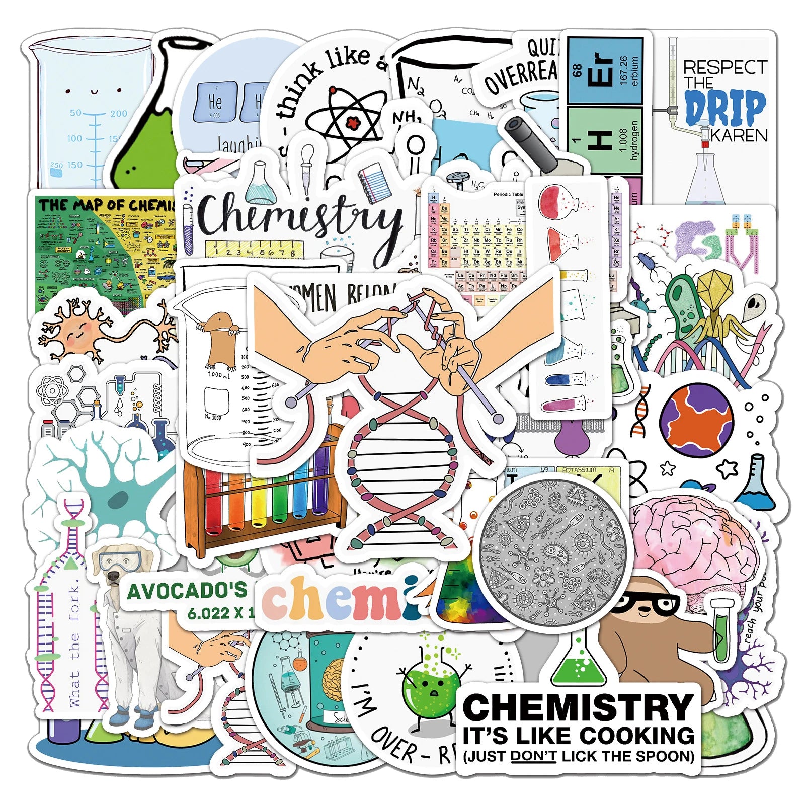 50Pcs Chemistry Lab Graffiti PVC Stickers for Child Notebook Laptop Bottle Diary Waterproof Custom Science Label