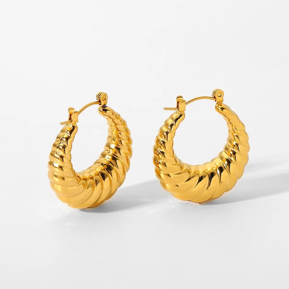 Hot Sale 316L Stainless Steel Moon Hoop Earrings Trendy 18K Gold Plated Unisex Luxury Jewelry for Anniversary Drop Shipping