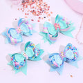 Cute Mermaid Blue Grosgrain Ribbon Hair Bows Layered Boutique Girls Hair Clip Barrettes
