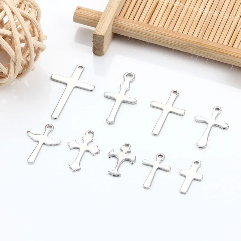 Wholesale High Polish Quality Cheap Wholesale Christian Cross Jewelry Stainless Steel Cross Charm for Bracelet Necklace Making MegaBDM