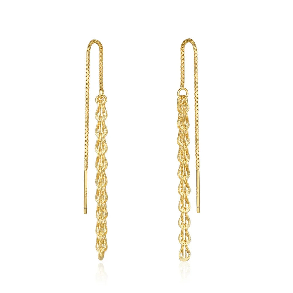 Wholesale 925 Sterling Silver Fashion Unique Design 14k Gold Plated Hoop Long Tassels Earrings for Women