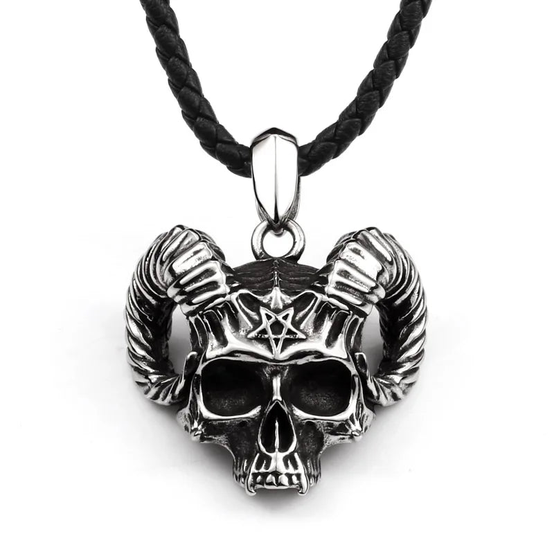 SS8-486P Steel Soldier Fashion Vintage Women Men Shofar Skull Stainless Steel Pendant Chain Necklace Jewelry