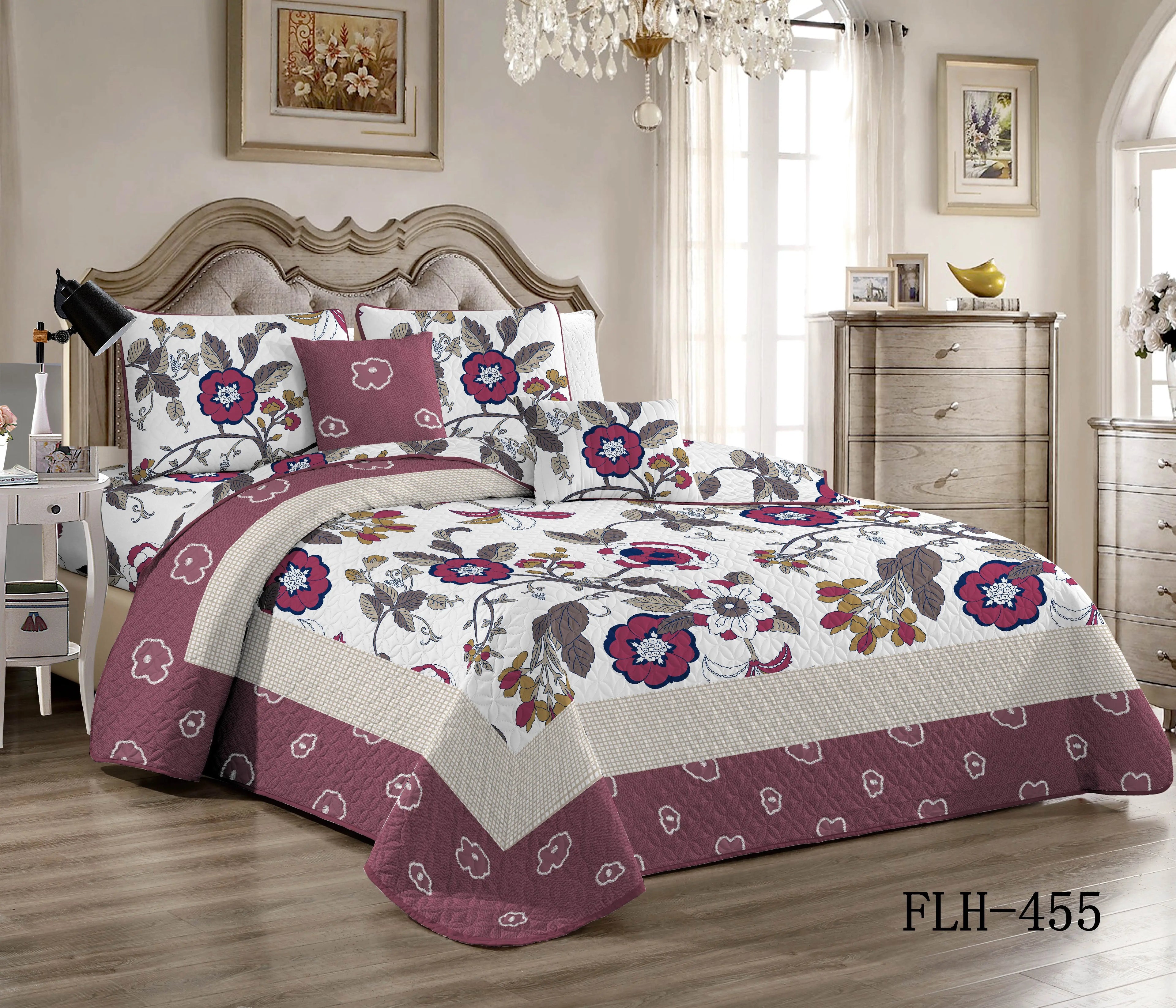 Cotton Quilted Bedspread Floral Pattern Microfiber for Home Use Made in China
