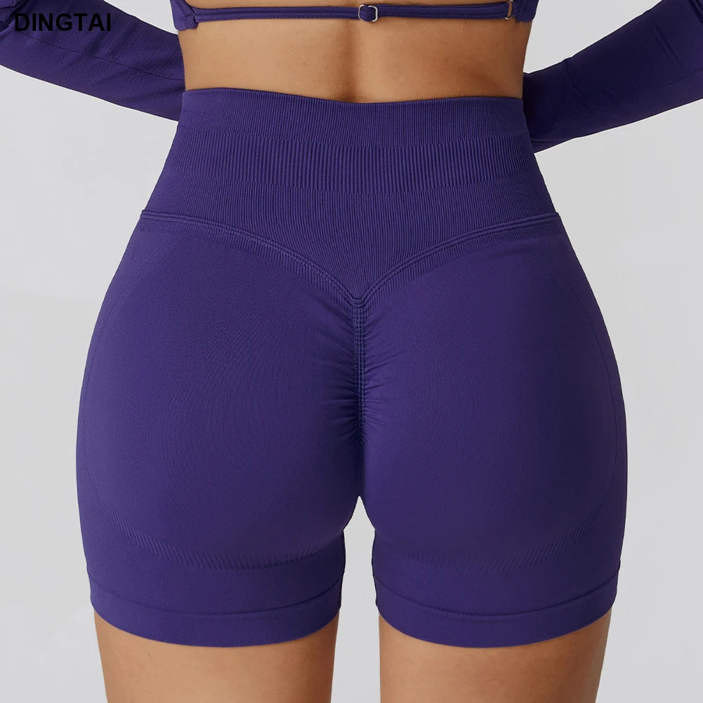 Guangzhou Dingtai Custom Logo Women Gym Sport Wear Fitness Workout Seamless Yoga Scrunch Butt Short Yoga