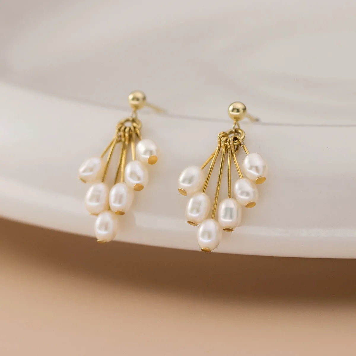925 Sterling Silver Earrings 18k Gold Plated Earrings 4-5mm Cultured Pearls Drop Earrings
