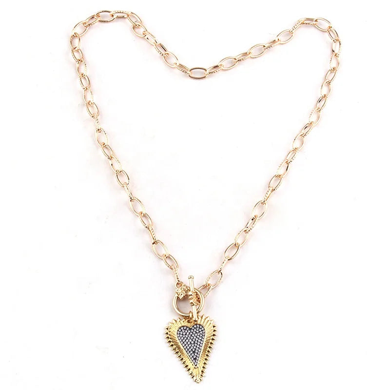 Delicate Gold Chain Necklace Rhinestone Flower&Butterfly Moon Lock Charm Alloy Pendant Choker Necklace
