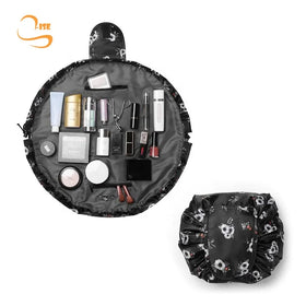 Out Waterproof Lazy Travel Quick Drawstring Make up Bag Round Toiletry Pouch Case Portable Makeup Bag Organizer