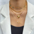 VKME Layered Heart Pendant Snake Pendant Dohemia Crystal Necklace