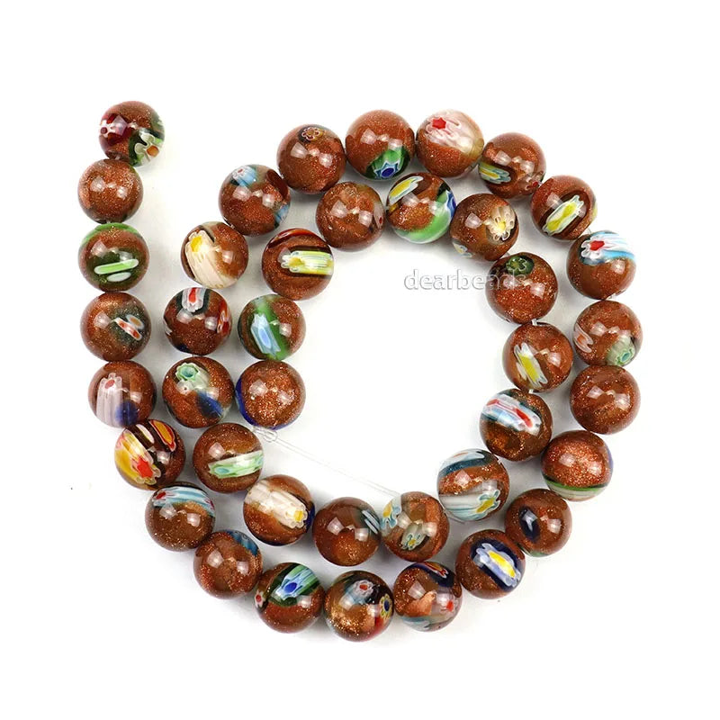 Goldstone with Millefiori Glass Beads for DIY Jewelry Making 8mm 10mm 12mm 36cm