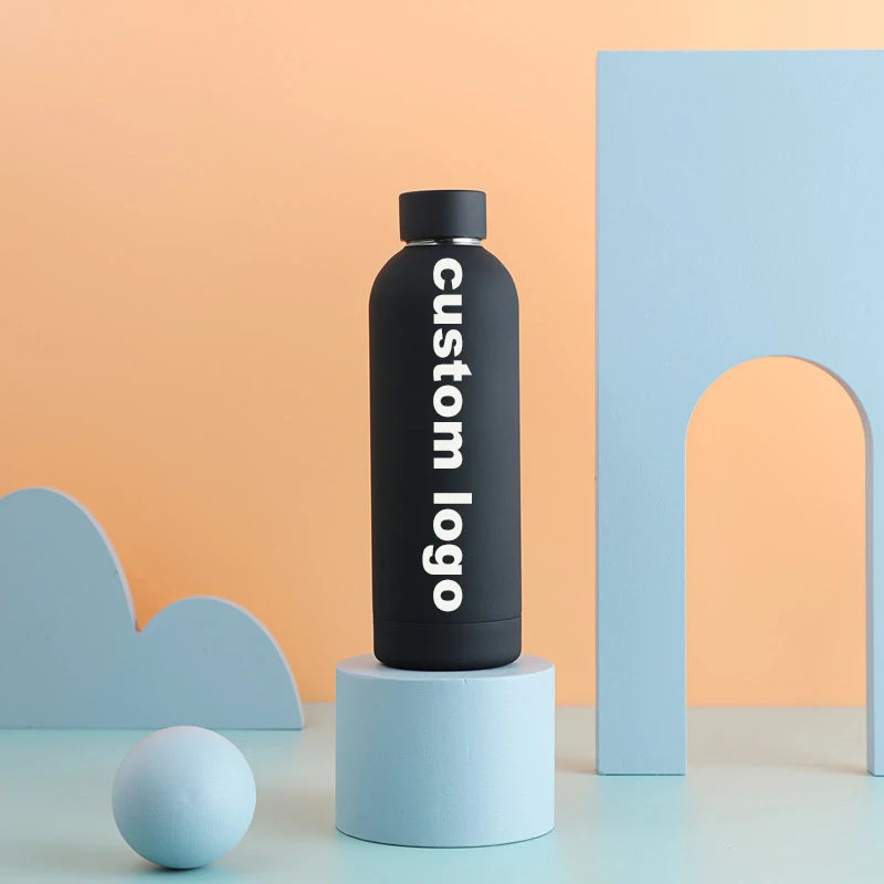 Low MOQ Customized Logo Double Wall Stainless Steel Water Bottle Soft Rubber Coating Thermal Flask with Vacuum Design