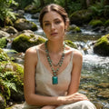 Women Vintage Jewelry Factory 468mm2 Layer Natural Stone Crystal Glass Rosary Chain Necklace Stone Rectangle Pendant Necklace