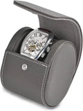 Custom Logo Luxury Genuine Leather Watch Storage Box Men Travel Single Watch Packing Roll Case Button Closure