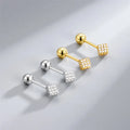 SP Korean Fashion Screw Backs Cube Studs Jewelry 925 Sterling Silver Tiny Zircon Cube Stud Earrings