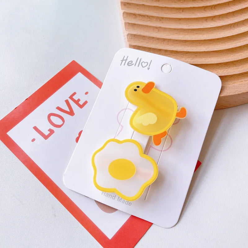 Hot Selling 2pcs/set Bobby Hair Claw Clips Cute Cartoon Bear Design Exquisite Acrylic Hair Accessories for Kids