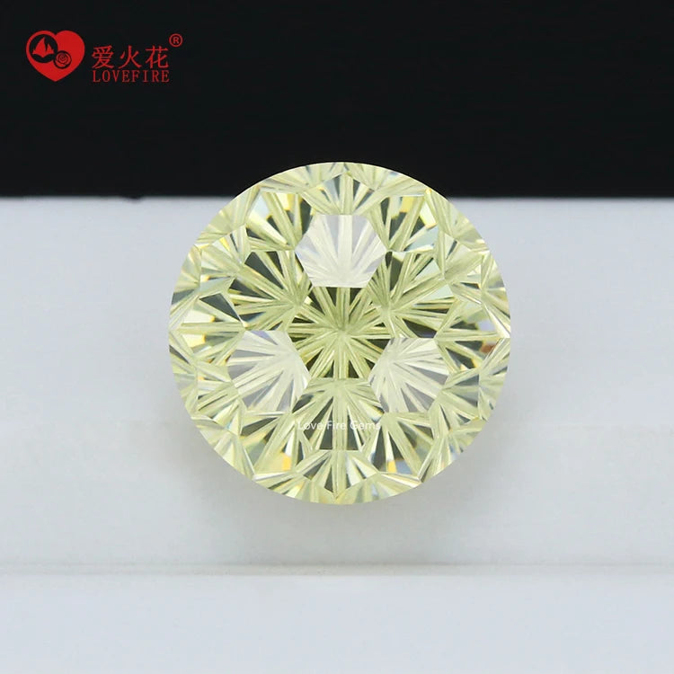 Wholesale Chrysanthemum Cut Cz Gems 5A Grade Yellow Color Round Special Cut Synthetic Stone Cubic Zirconia