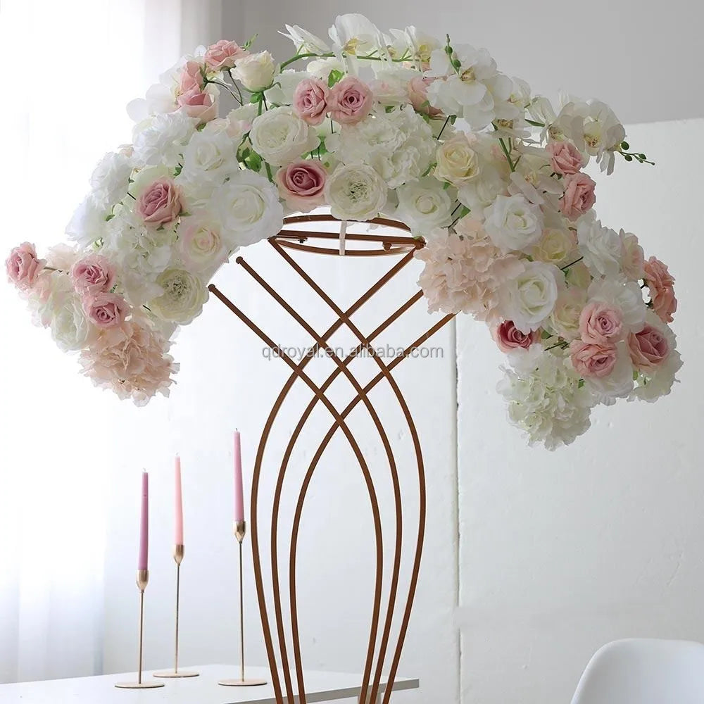 Wholesale Silk Flower Runner With Green Leaves Pink Purple Arrangements Table Centerpiece for Wedding Decor