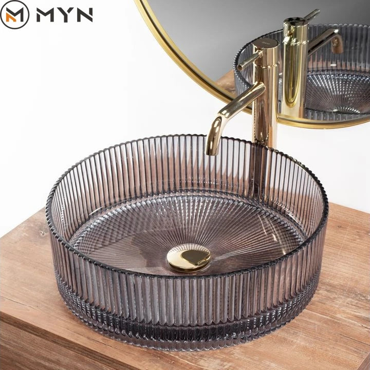 2023 Popular Black Round Tempered Bathroom Vessel Rectangle Clear Glass Above Counter Wash Basin Sink Lavabo
