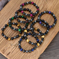 New Fashion Natural Stone Multi Color Tiger Eye Agate Beaded Elastic Bracelet Men JBS11368