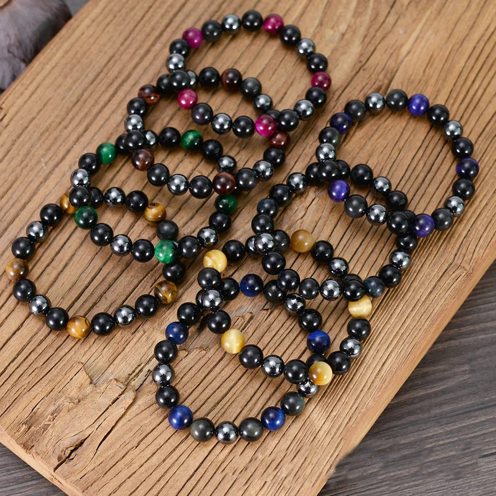 New Fashion Natural Stone Multi Color Tiger Eye Agate Beaded Elastic Bracelet Men JBS11368