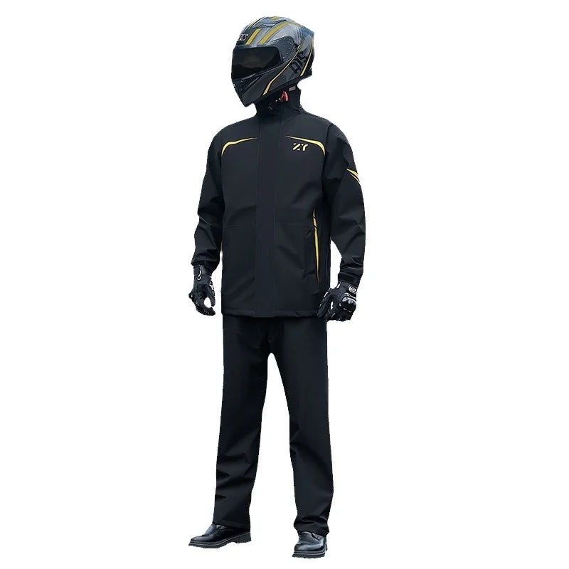 Durable Motorcycle Long Split Raincoat Waterproof Windproof with Reflective Anti-Riot Feature for Travel and Tourism