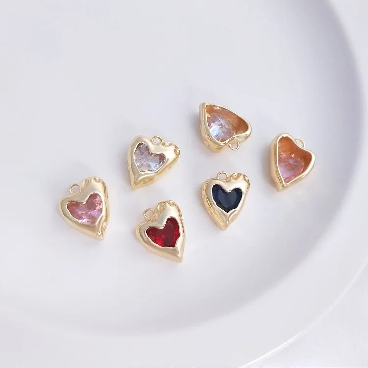Love Peach Heart Inlaid Zircon  Single Loop Pendant 14k Gold Filled for DIY Necklace Bracelet Earring Jewelry Making