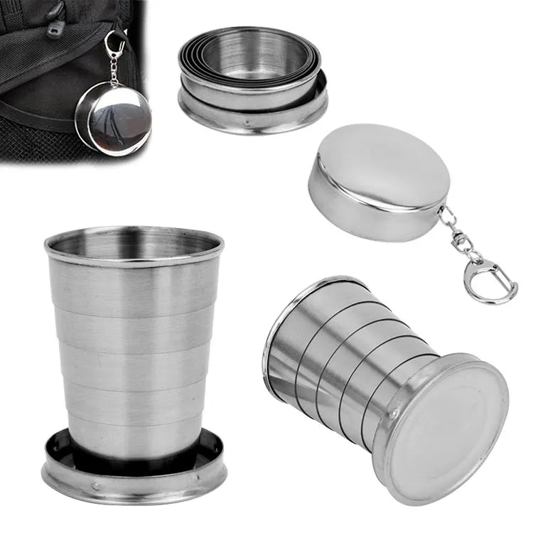 Berry Stainless Eco-Friendly Camping Telescopic Portable Shot Glass Premium Travel Stackable Metal Collapsible Cup Keychain