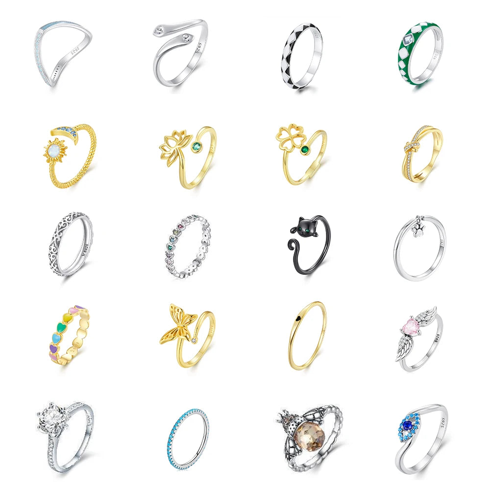 Jiang Yuan Fine Authentic 925 Sterling Silver CZ Design Rings Flower Zircon Sparkling Rings for Women Fine Jewelry Anniversary