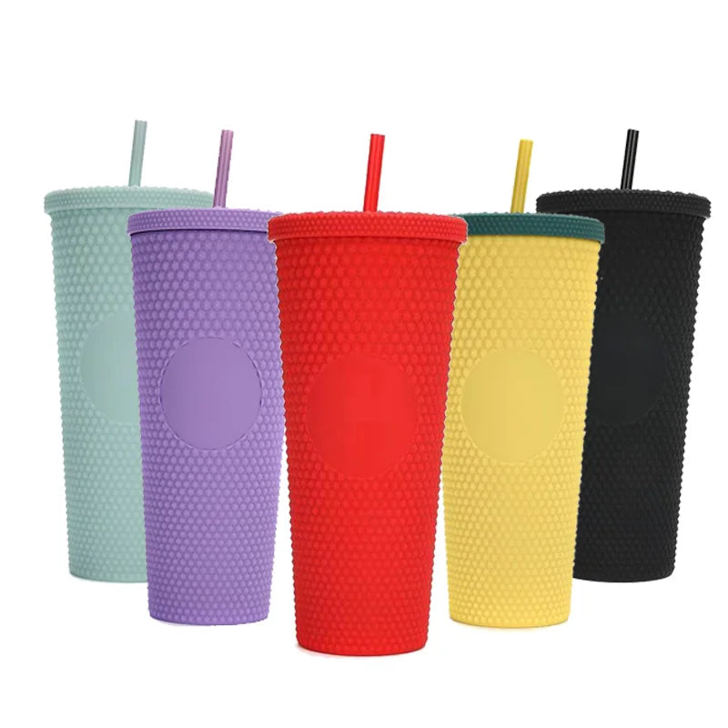 Custom logo Stud Tumbler Water Mug Coffee Ice Double Walled 700ml 24 oz  with Leak Proof Lid and Reusable Straw Cup