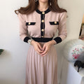 Wholesale 2026 Korean Chic Autumn and Winter Soft Round Neck Chic Button High Waist Dress Lace up Bow Knit Dress