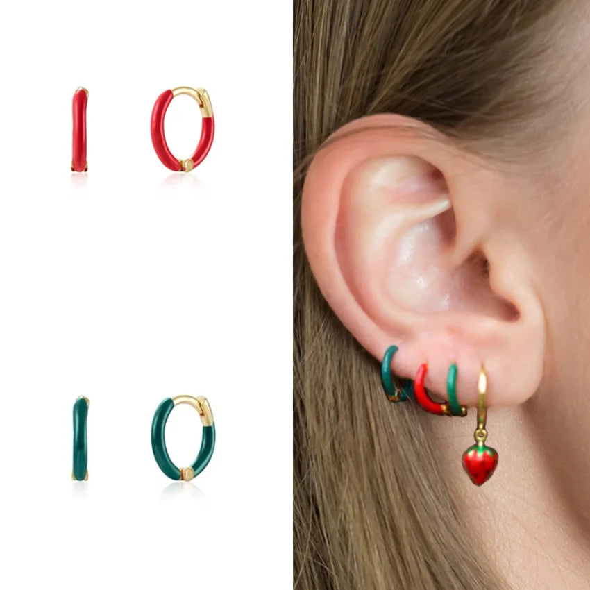 Wholesale Fashion Earrings Enamel Hoops 925 Sterling Silver Multi Color Hoop Earrings for Girls