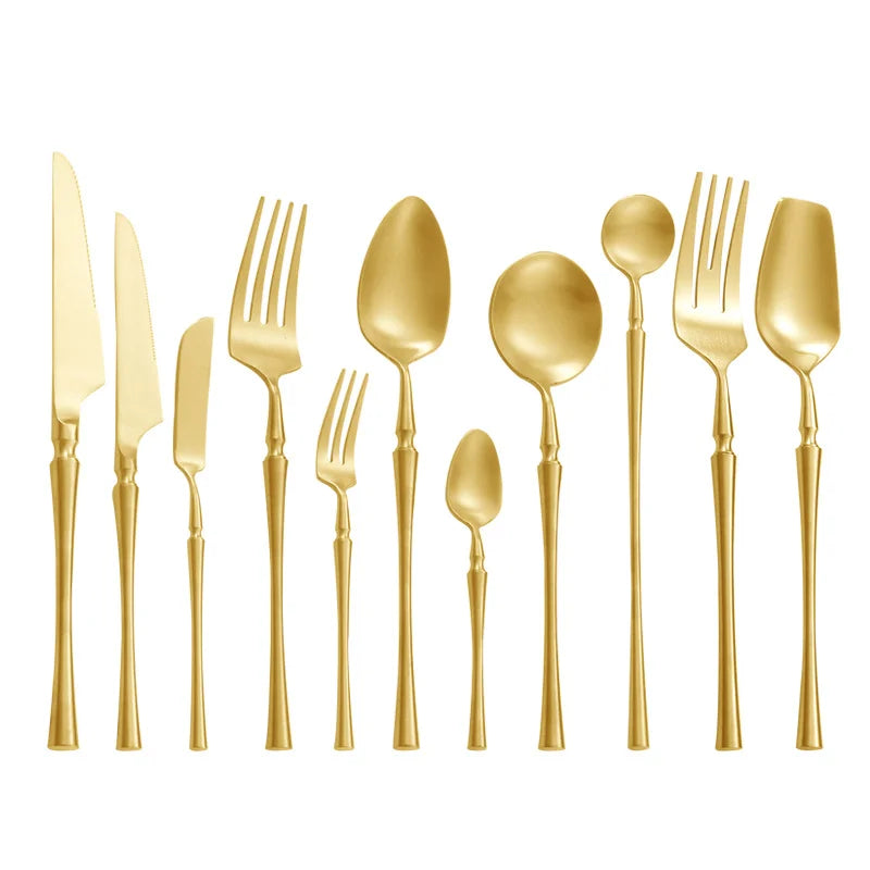 304 Luxury Golden Cutlery Set Stainless Steel Knife Fork Spoon Gold Flatware Set Matte Gold Cutlery Set for Wedding