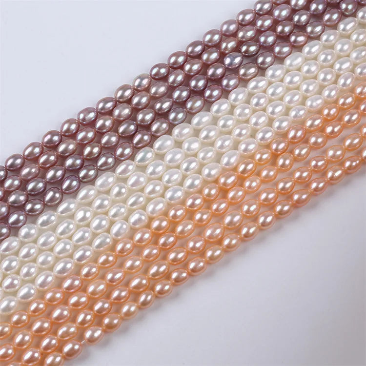 Natural Freshwater Pearl Strand 5-5.5mm White Pink Purple Rice Shape for Jewelry Making Loose Pearl Jewelry
